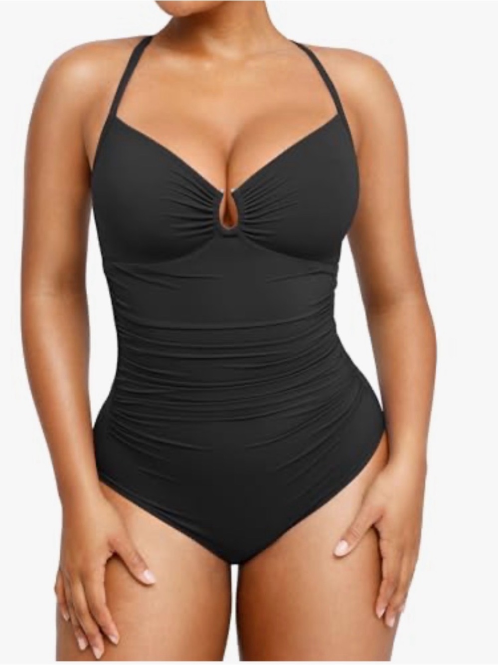 Black One-Piece Ruched Swim Suit - Women XL